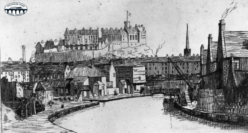 000 LUCS H5001 Sketch of Edinburgh castle above end of Union Canal