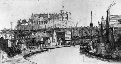 000 LUCS H5001 Sketch of Edinburgh castle above end of Union Canal
